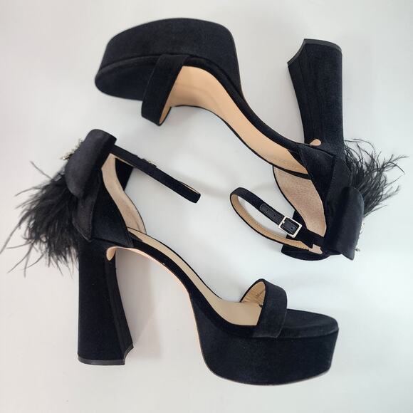 Antonio Melani Black Velvet Janie Feather Platform Heels - Picture 6 of 8